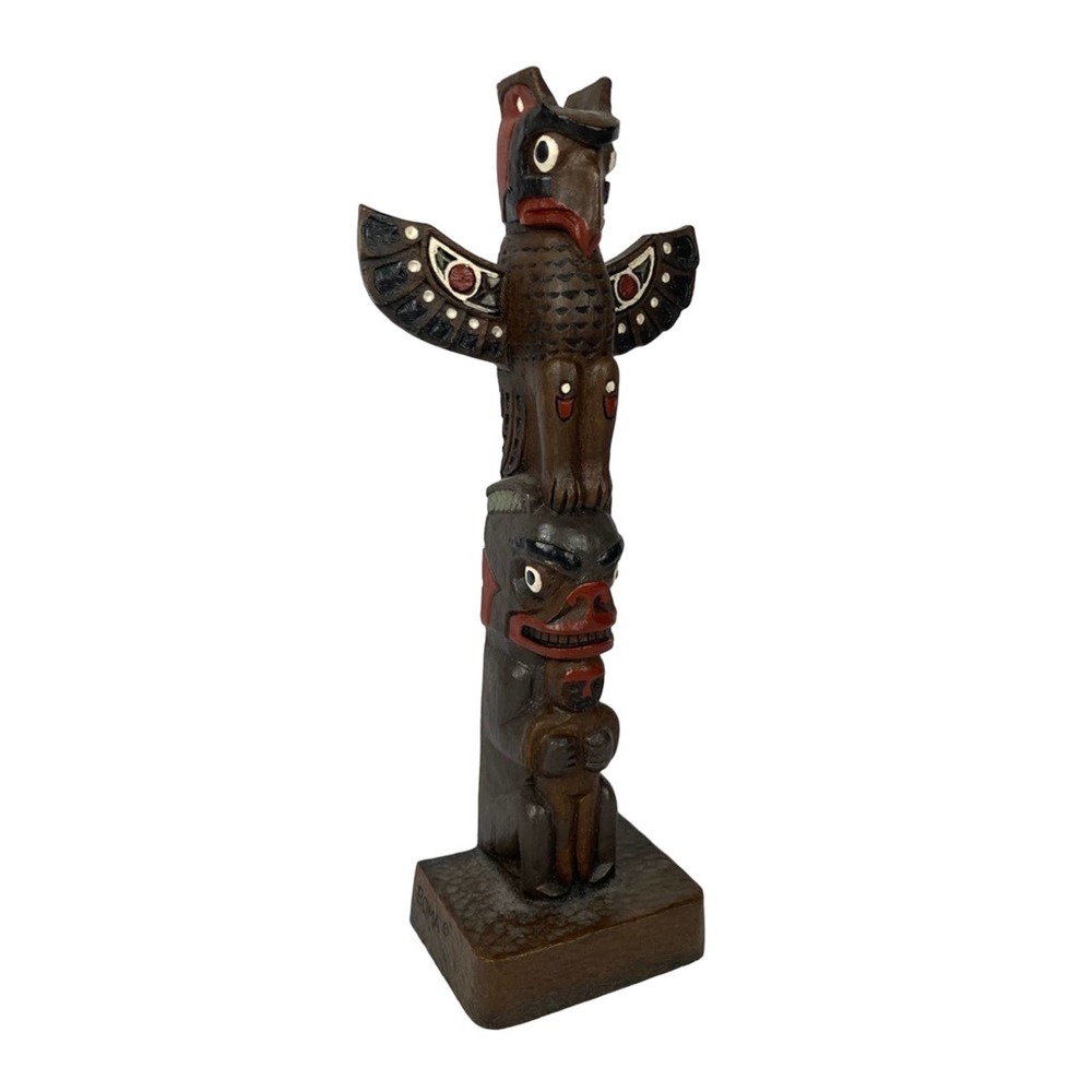 Vintage Thunderbird Bear BOMA Totem Pole Hand Painted Carved Canada Art